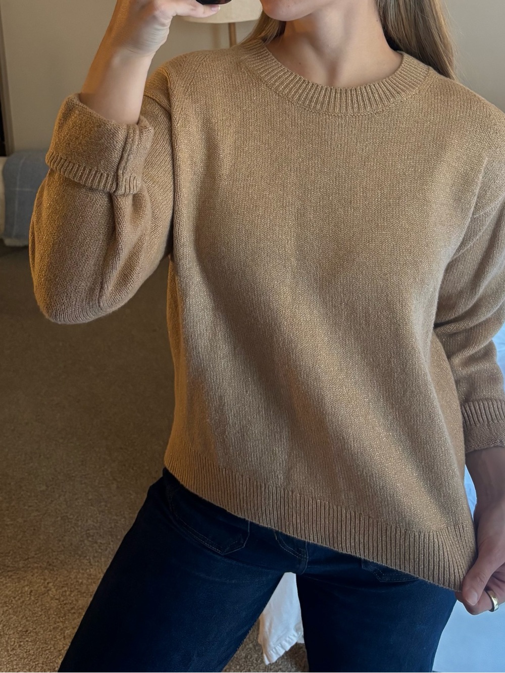 Classic Crewneck Women's Sweater in Sparkley Camel